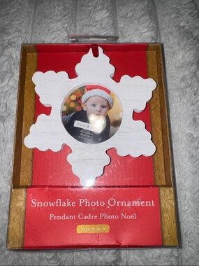 Kate & Milo White Snowflake Photo Ornament with Red Ribbon Accent